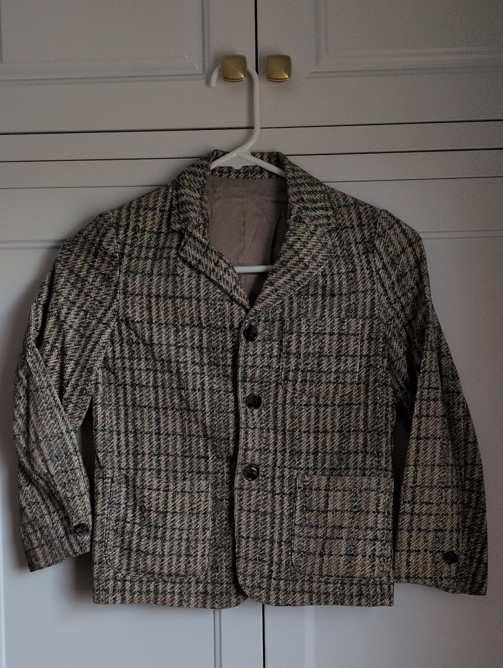 Vintage Kids Plaid Pea Coat in Gray and Brown
